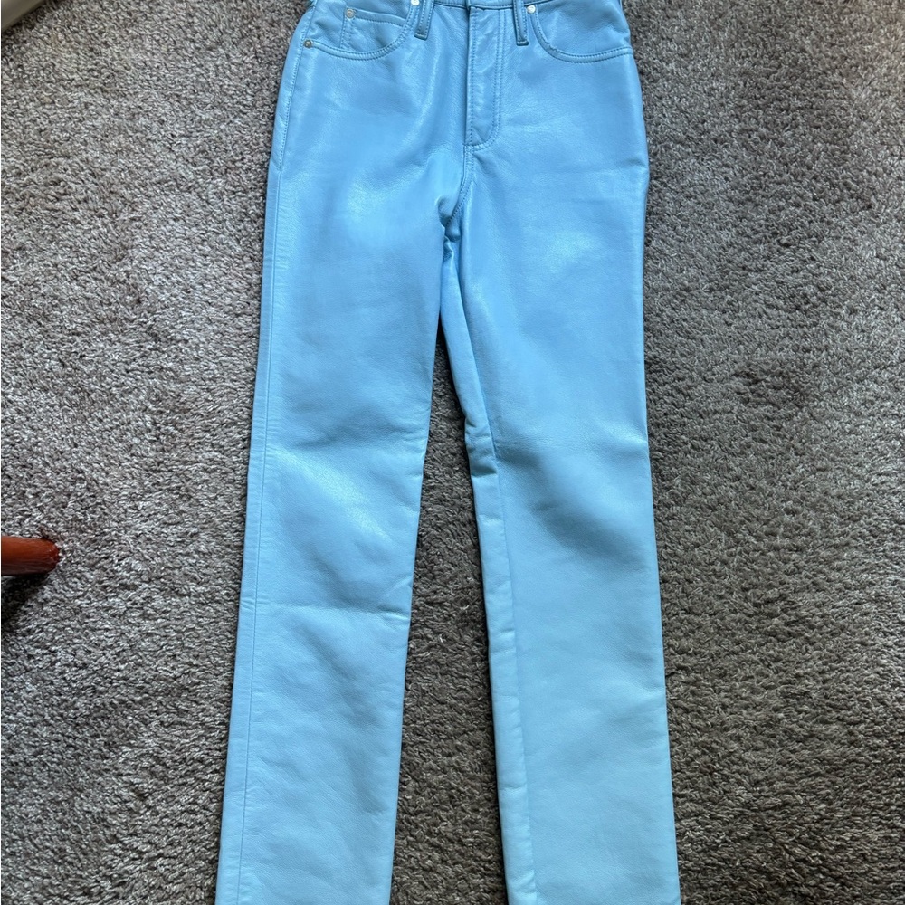 Frame Denim 100% leather  Blue Straight Leg Pants